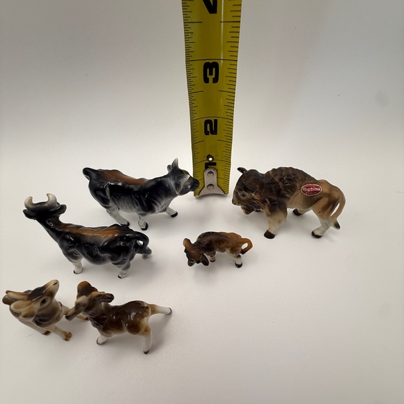 Vintage Bone China Animal Figurines Lot Japan Deer Cow Buffalo Miniatures Set 6 - Picture 8 of 8